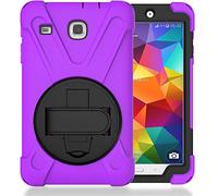 JZ 360 Degrees Kickstand Coque Cover Compatible with Samsung Galaxy Tab E 8.0 2016 (SM-T377,T375) Stand Coque with Wrist Strap and Shoulder Strap - Purple