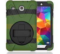 JZ 360 Degrees Kickstand Coque Cover Compatible with Samsung Galaxy Tab E 8.0 2016 (SM-T377,T375) Stand Coque with Wrist Strap and Shoulder Strap - Camouflage