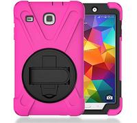 JZ 360 Degrees Kickstand Coque Cover Compatible with Samsung Galaxy Tab E 8.0 2016 (SM-T377,T375) Stand Coque with Wrist Strap and Shoulder Strap - Hot Pink