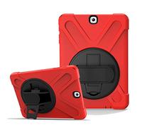 JZ 360 Degrees Kickstand Coque Cover Compatible with Samsung Galaxy Tab S2 9.7 (SM-T810,T813,T815) Stand Coque with Wrist Strap and Shoulder Strap - Red