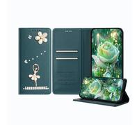 JZ Ballet Rhinestone Wallet Affaire pour iPhone XS Max, Conception de Ballerine de Luxe Glitter avec Fleur de Perle | Couverture de Fermeture magnétique en Cuir PU avec Fentes pour - Green