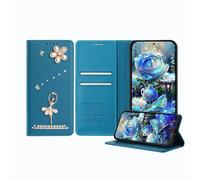 JZ Ballet Rhinestone Wallet Affaire pour Moto G60 /G40 Fusion, Conception de Ballerine de Luxe Glitter avec Fleur de Perle | Couverture de Fermeture magnétique en Cuir - Blue