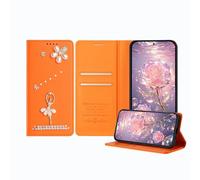 JZ Ballet Rhinestone Wallet Affaire pour Poco X4 GT/RedMi Note 12T Pro / K50i / 11T Pro Plus, Luxury Glitter Ballerina Design with Pearl Flower | Cover with Card Slots - Orange