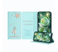 JZ Ballet Rhinestone Wallet Affaire pour Samsung Galaxy S20 Ultra, Conception de Ballerine de Luxe Glitter avec Fleur de Perle | Couverture de Fermeture magnétique en Cuir - Baby Green