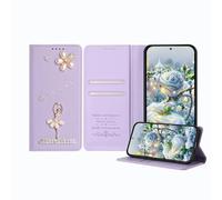 JZ Ballet Rhinestone Wallet Affaire pour TCL 20 R, Conception de Ballerine de Luxe Glitter avec Fleur de Perle | Couverture de Fermeture magnétique en Cuir - Violet