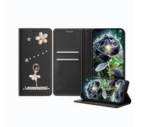 JZ Ballet Rhinestone Wallet Affaire pour Xiaomi Poco M4 / M5 / RedMi 10 / Note 11R/11E, Conception de ballerine de luxe Glitter avec fleur de perle | Couverture de fermeture magnétique en cuir - Black