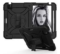 JZ Bicolor Rotating Bracket Coque Compatible with iPad Air 4 2020 Stand Coque with Wrist Strap,Shoulder Strap and Pencil Holder - Black