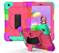 JZ Bicolor Rotating Bracket Coque Compatible with Samsung Galaxy Tab A 10.1 2019 (SM-T510/T515) Stand Coque with Wrist Strap and Shoulder Strap - Colour + Hot Pink