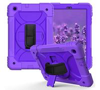 JZ Bicolor Rotating Bracket Coque Compatible with Samsung Galaxy Tab A 10.1 2019 (SM-T510/T515) Stand Coque with Wrist Strap and Shoulder Strap - Purple