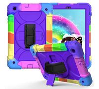 JZ Bicolor Rotating Bracket Coque Compatible with Samsung Galaxy Tab A 10.1 2019 (SM-T510/T515) Stand Coque with Wrist Strap and Shoulder Strap - Colour + Purple