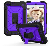 JZ Bicolor Rotating Bracket Coque Compatible with Samsung Galaxy Tab A 8.4 2020 (SM-T307) Stand Coque with Wrist Strap and Shoulder Strap - Black + Purple