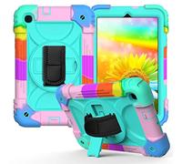 JZ Bicolor Rotating Bracket Coque Compatible with Samsung Galaxy Tab A 8.4 2020 (SM-T307) Stand Coque with Wrist Strap and Shoulder Strap - Colour + Baby Green