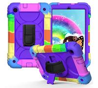 JZ Bicolor Rotating Bracket Coque Compatible with Samsung Galaxy Tab A 8.4 2020 (SM-T307) Stand Coque with Wrist Strap and Shoulder Strap - Colour + Purple