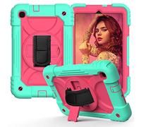 JZ Bicolor Rotating Bracket Coque Compatible with Samsung Galaxy Tab A 8.4 2020 (SM-T307) Stand Coque with Wrist Strap and Shoulder Strap - Baby Green + Hot Pink