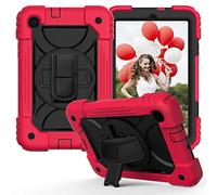 JZ Bicolor Rotating Bracket Coque Compatible with Samsung Galaxy Tab A 8.4 2020 (SM-T307) Stand Coque with Wrist Strap and Shoulder Strap - Red + Black