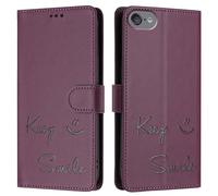 JZ Cas Faux Cuir Flip Cover Wallet [Keep Smile][Wrist & Neck Strap][Card Holder] pour iPod Touch 7/6/5 Cas - Purple