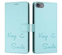 JZ Cas Faux Cuir Flip Cover Wallet [Keep Smile][Wrist & Neck Strap][Card Holder] pour iPod Touch 7/6/5 Cas - Mint Green