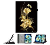 JZ Crystal Pattern Painted PU Leather Wallet Cas pour Amazon Fire HD 10 & 10 Plus (13th 2023/11th 2021) Couverture protectrice avec Support - Golden Butterfly Rose