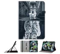 JZ Crystal Pattern Painted PU Leather Wallet Cas pour Nokia T10 8.0 inch Couverture protectrice avec Support - Tiger&Cat Reflection