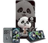 JZ Crystal Texture Cas pour Honor Magic7 Lite / X9c 5G, Couverture de Portefeuille en Cuir PU Peint à la Main avec Fentes pour Cartes et Stand - Panda