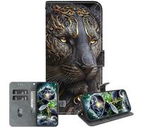 JZ Crystal Texture Cas pour Moto E20/E30/E40, Couverture de Portefeuille en Cuir PU Peint à la Main avec Fentes pour Cartes et Stand - Black Lion