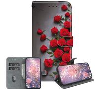 JZ Crystal Texture Cas pour Nokia 3.2, Couverture de Portefeuille en Cuir PU Peint à la Main avec Fentes pour Cartes et Stand - Red Rose