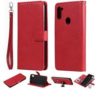 JZ [Detachable 2 in 1 Wallet Coque for pour Samsung Galaxy A11 / M11 [Fit Car Mount] PU Leather Flip Cover with Wrist Strap - Red