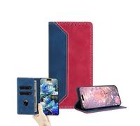 JZ Dual-Tone Flip Portefeuille Cas pour OnePlus 12R 5G,RFID Bloquer PU Cuir Couverture avec fenêtre Carte & Fonction Stand - Dark Blue&Red