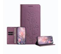 JZ Engraved Playful Cat Design Cas pour Honor X9d 5G Case [Cas de Portefeuille en Cuir PU] [Bloquage RFID] [Charge sans Fil Compatible] - Purple