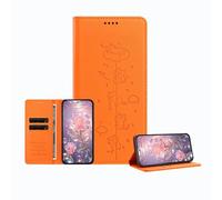 JZ Engraved Playful Cat Design Cas pour Nokia G22 Case [Cas de Portefeuille en Cuir PU] [Bloquage RFID] [Charge sans Fil Compatible] - Orange