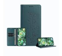 JZ Engraved Playful Cat Design Cas pour OnePlus 9 Case [Cas de Portefeuille en Cuir PU] [Bloquage RFID] [Charge sans Fil Compatible] - Malachite Green