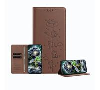 JZ Engraved Playful Cat Design Cas pour OnePlus Nord CE 5G Case [Cas de Portefeuille en Cuir PU] [Bloquage RFID] [Charge sans Fil Compatible] - Brown
