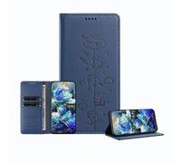 JZ Engraved Playful Cat Design Cas pour RedMi A1/A2 Case [Cas de Portefeuille en Cuir PU] [Bloquage RFID] [Charge sans Fil Compatible] - Dark Blue