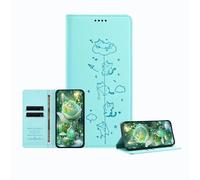 JZ Engraved Playful Cat Design Cas pour Xiaomi 11 Lite Case [Cas de Portefeuille en Cuir PU] [Bloquage RFID] [Charge sans Fil Compatible] - Baby Green