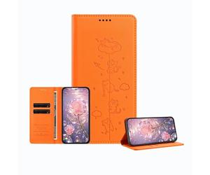JZ Engraved Playful Cat Design Cas pour Xiaomi 17 Case [Cas de Portefeuille en Cuir PU] [Bloquage RFID] [Charge sans Fil Compatible] - Orange