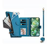JZ Étui portefeuille à poche zippée pour HMD Pulse/Plus/Pro Bleu clair | Étui à rabat en cuir à bandoulière | Poche zippée | Emplacements pour cartes | Dragonne | Béquille