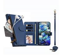 JZ Étui portefeuille à poche zippée pour HMD Pulse/Plus/Pro Bleu | Étui à rabat en cuir à bandoulière | Poche zippée | Emplacements pour cartes | Dragonne | Béquille