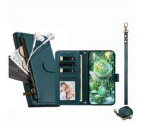 JZ Étui portefeuille à poche zippée pour HMD Pulse/Plus/Pro Vert | Étui à rabat en cuir à bandoulière | Poche zippée | Emplacements pour cartes | Dragonne | Béquille