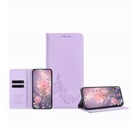 JZ Étui portefeuille à rabat en cuir pour Honor X5C / X5C Plus en relief - Blocage RFID - Avec béquille, emplacements pour cartes - Coque de protection pour femme et fille - Violet clair