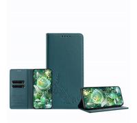 JZ Étui portefeuille à rabat en cuir pour OnePlus 9, blocage RFID, béquille, emplacements pour cartes, coque de protection pour femme et fille, vert foncé