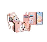 JZ Étui portefeuille avec béquille pour TCL 50/50 Pro / 60XE NxtPaper, étui à rabat en cuir avec porte-cartes et poche zippée, lanière réglable en forme de chat mignon, rose