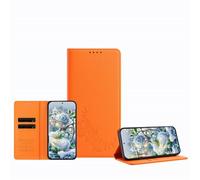JZ Étui portefeuille de protection en cuir pour Mi Poco M7/C75/14R/A3 Pro/A4RedMi 14C, blocage RFID, béquille, emplacements pour cartes, coque de protection pour femme et fille, orange