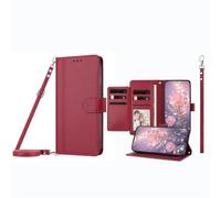 JZ Étui portefeuille pour HMD Pulse/Plus/Pro avec 9 emplacements pour cartes, fenêtre photo, étui à rabat en cuir de qualité supérieure avec béquille, lanière et dragonne réglables - Rouge