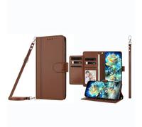 JZ Étui portefeuille pour HMD Pulse/Plus/Pro avec 9 emplacements pour cartes, fenêtre photo, étui à rabat en cuir de qualité supérieure avec béquille, lanière et dragonne réglables - Marron