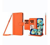 JZ Étui portefeuille pour HMD Pulse/Plus/Pro avec 9 emplacements pour cartes, fenêtre photo, étui à rabat en cuir de qualité supérieure avec béquille, lanière et dragonne réglables - Orange
