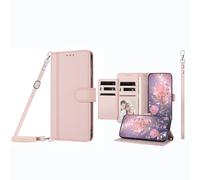 JZ Étui portefeuille pour HMD Pulse/Plus/Pro avec 9 emplacements pour cartes, fenêtre photo, étui à rabat en cuir de qualité supérieure avec béquille, lanière et dragonne réglables - Rose