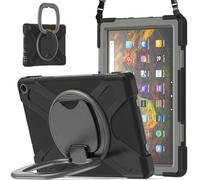 JZ Étui pour Amazon Fire HD 10 & 10 Plus (11th Gen,2021), résistant Anti-Choc Heavy Duty avec Support Rotatif 360°, poignée et bandoulière - Black&Gray