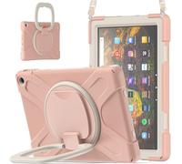 JZ Étui pour Amazon Fire HD 10 & 10 Plus (11th Gen,2021), résistant Anti-Choc Heavy Duty avec Support Rotatif 360°, poignée et bandoulière - Rose Gold
