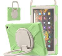 JZ Étui pour Amazon Fire HD 10 & 10 Plus (11th Gen,2021), résistant Anti-Choc Heavy Duty avec Support Rotatif 360°, poignée et bandoulière - Matcha Green