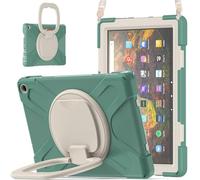 JZ Étui pour Amazon Fire HD 10 & 10 Plus (11th Gen,2021), résistant Anti-Choc Heavy Duty avec Support Rotatif 360°, poignée et bandoulière - Emerald Green